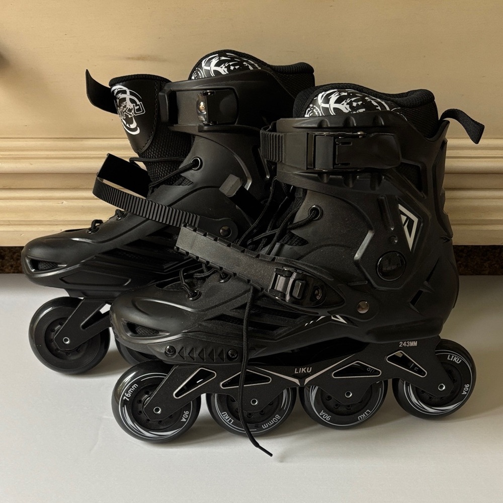 Black Inline Hard Shell Adjustable Rollerblades Inline Skates for Men/Women Sz 7